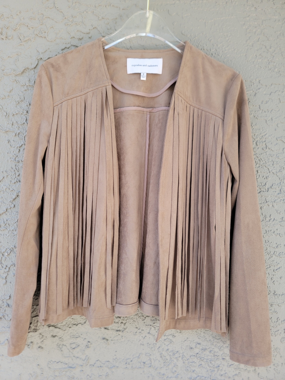 Cupcakes and Cashmere Faux Suede Fringe Jacket Tan Boho Western cowgirl Small - Picture 3 of 10
